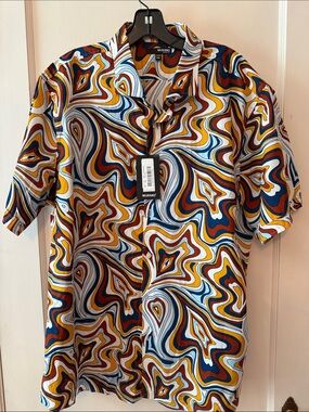 Murano Men's Short-Sleeve Button-Up Shirt in Blue, Mustard, Rust, White